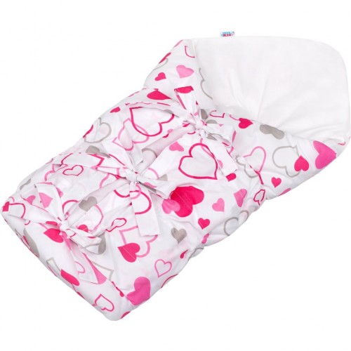 New Baby Klasická šnurovacia perinka pre novorodenca - biela / ružové srdcia 